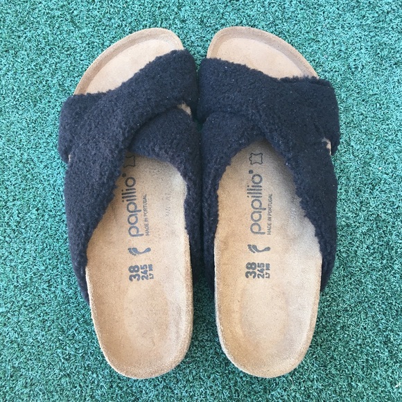 NWT Birkenstock Papilliio Daytona Platform Sandal Faux Shearling Black 38 - Picture 10 of 14